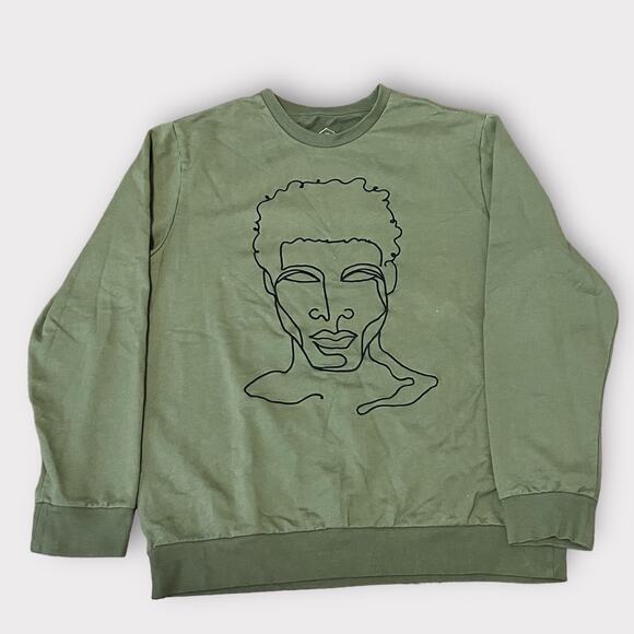 Well Worn Los Angeles Crewneck Sweatshirt Men’s Size XL Green Line Art Face - Picture 2 of 5